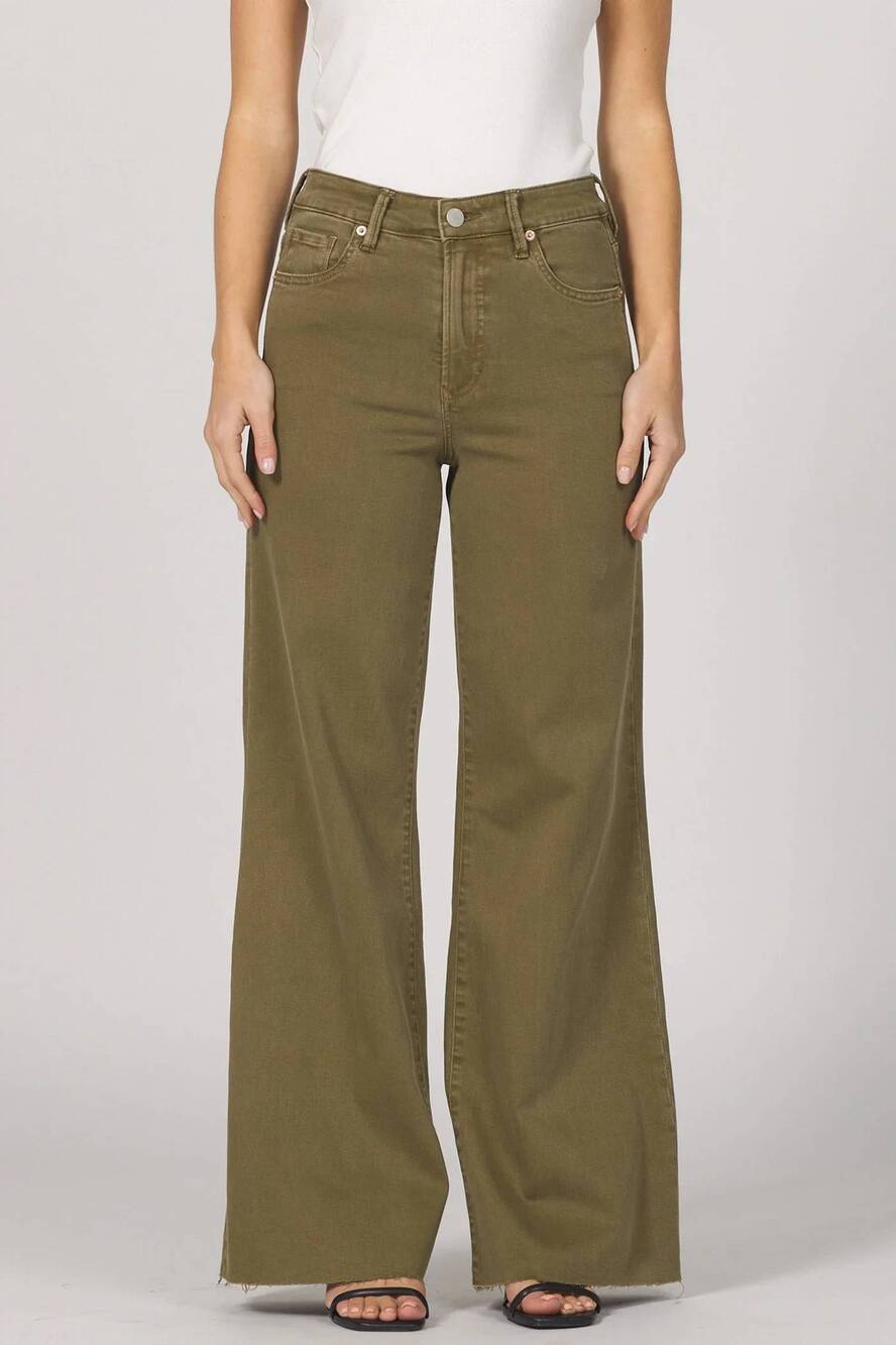 NEW DEAR JOHN DENIM fiona wide leg jeans in olive branch